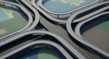 Fototapeta premium Complex elevated highway interchange showcases intricate concrete road engineering viewed from above