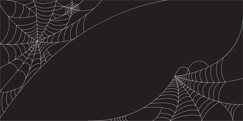 Corner Cobweb, isolated on black, transparent background. Spiderweb for Halloween design. Spider web elements, spooky, scary, horror halloween decor.