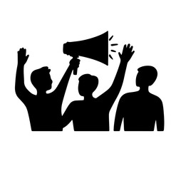 Person holding megaphone leading a group of people