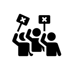 People holding protest signs with cross symbol icon