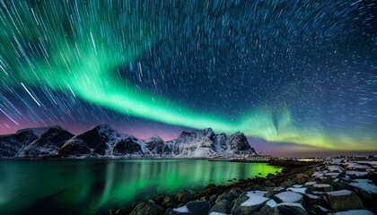 Aurora Borealis And Northern Lights Night Sky Starry Night Sky Travel And Nature Landscape Background Incredible Starry Sky Scene Alaska Lofoten Norway Mountainous Wilderness North Dakota
