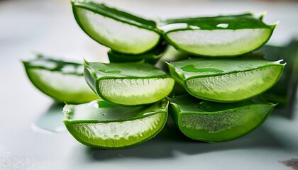 Succulent Aloe Vera Slices Fresh Gel Cascading Ingredient Photography Soothing