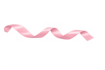 Pink satin ribbon flowing in a curved, wavy shape, creating a decorative element on a transparent background