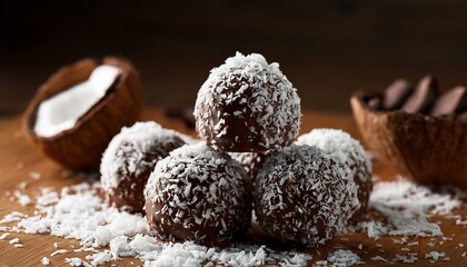 Cocoa And Coconut Flakes Homemade Chocolate Covered In Coconut Flakes