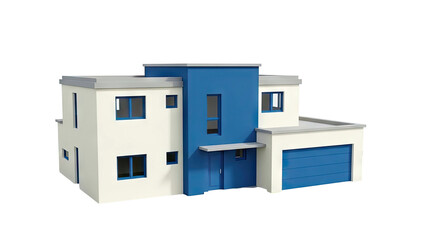 Modern Two-Story House with Blue Accents and Garage