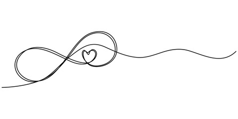 Obraz premium Infinity love symbol with heart. One line art. Infinity symbol with love continuous one line drawing