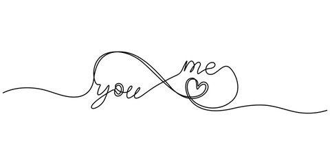 Obraz premium Infinity love symbol with heart. One line art. Infinity symbol with love continuous one line drawing