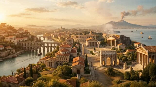 Timelapse animation of an ancient Mediterranean metropolis rising stone by stone, revealing birth, growth and mastery of a classical empire through monumental urban engineering