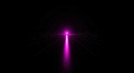 Brilliant magenta light beam illuminates a dark, receding grid plane in abstract space