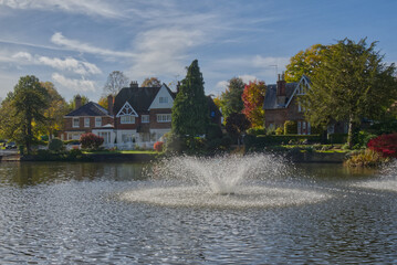 Pond with fountain at Cuckfield in West Sussex, England