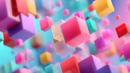 Abstract colorful cubes floating transparent