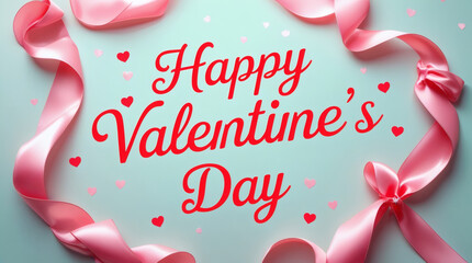 Elegant Valentine's Day Greeting with Pink Ribbons and Hearts