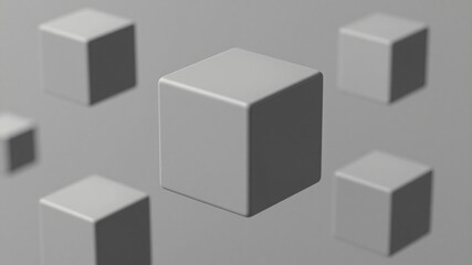 Abstract composition with floating gray cubes on neutral background for modern 3d design