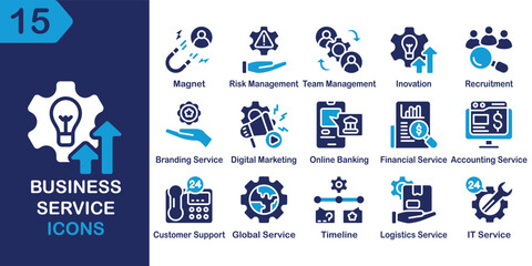 Business Service solid icons collection. Containing service, corporate, professional, consulting, management, support and more. Solid vector icons collection. Vector Illustration.