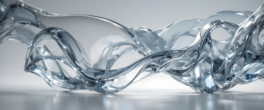 Close-up abstract glass-like form with distinct flowing geometry and a readable silhouette. Translucent material with soft internal reflections, illuminated by controlled studio lighting 