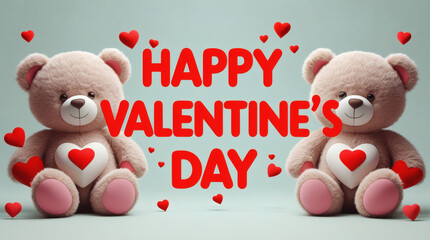 Adorable teddy bears sharing a message of love and affection, surrounded by floating hearts, perfect for celebrating Valentine's Day and expressing heartfelt sentiments
