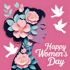 Feminine Floral Silhouette Artwork For Happy Women&rsquo;s Day