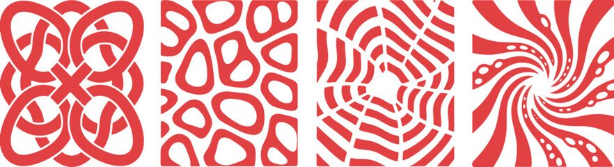 Fototapeta premium Collection of abstract decorative swirl and maze patterns in red