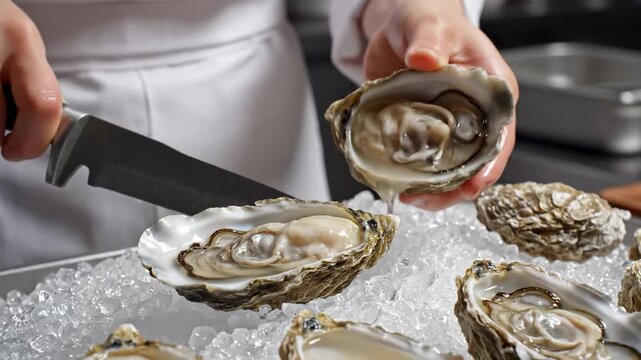 Opening Fresh Oysters - A Culinary Delight in the Kitchen.