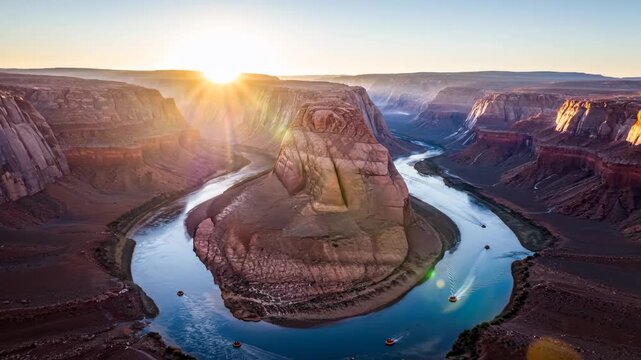 Sunrise over Horseshoe Bend river meander canyon.