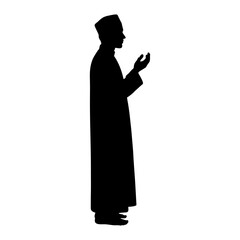 silhouette of a Muslim man praying against a white background