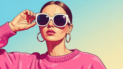 A woman adjusting her stylish sunglasses on a sunny day