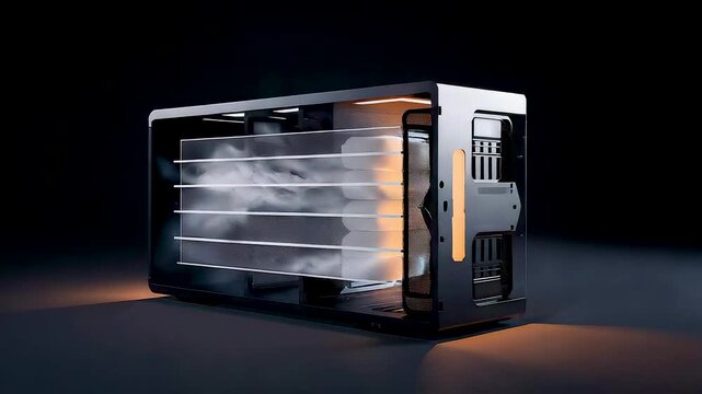 Transparent Data Storage Server Unit Showing Internal Airflow Cooling and Modular Hardware Design for High Performance Computing Systems