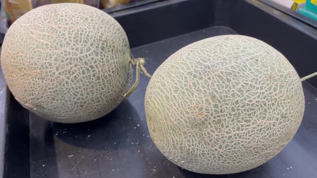 Two Cantaloupe Melons on Display