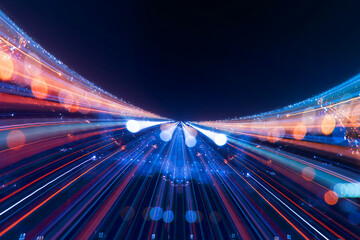 Speed lines trail from night city- lens effect. technology background © noppadon