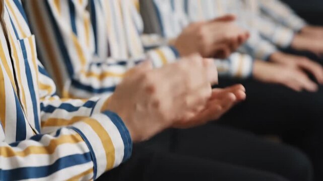 People Sitting in a Row Clapping Hands.