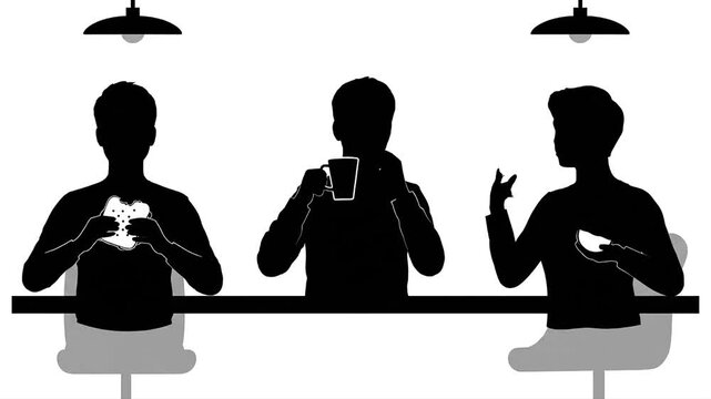 colleagues enjoying a lunch break in a modern office Flat 2D vector outline illustration animation motion graphics 