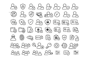 hand-drawn security icons: lock,shield,and privacy