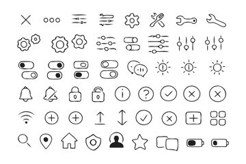 doodle settings and tools icons: gears,sliders,and controls