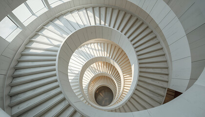 Fototapeta premium spiral staircase viewed from above-geometric architecture design ai generated