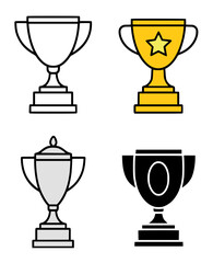 Trophy illustrations in outline, silhouette, and color versions