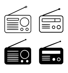 4 radio illustrations, black, transparent background