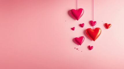 Colorful hearts float gracefully against a delicate pink backdrop, celebrating love and affection during a special occasion