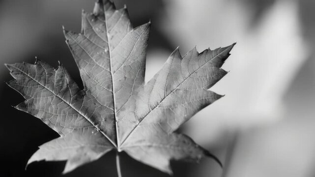 A single maple leaf captured in sharp focus against a blurred natural backdrop, symbolizing the beauty of fall foliage.