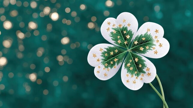 A unique and enchanting four-leaf clover, a symbol of good luck and fortune. ..Created with Generative AI, not depicting real subjects.