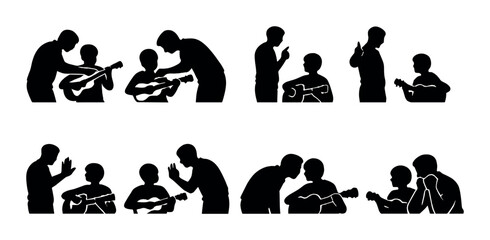 Silhouettes of parent-child interactions highlight communication and bonding