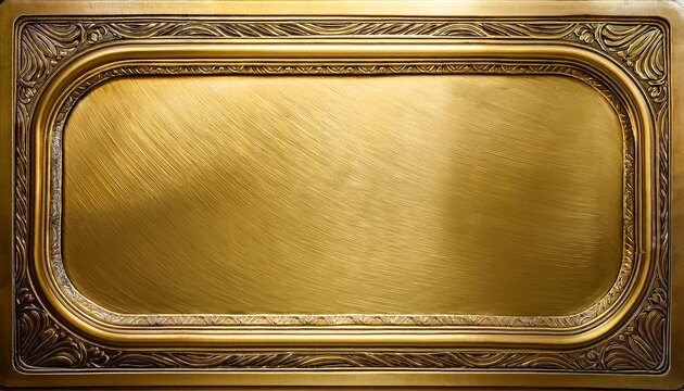 Elongated Rectangular Gold Plaque With Ornamental Rounded Corners And Textured Metallic Surface