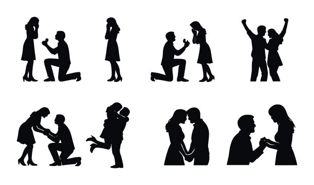 Silhouette couple engagement proposal scenes with romantic gestures - Powered by Adobe