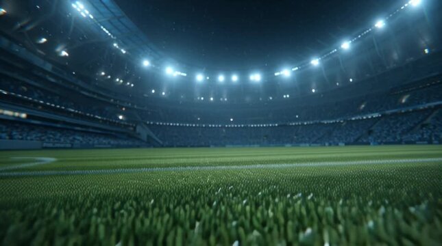 A 4K professional background animation loop of an American football stadium featuring a grassy playground, supporters, and spotlights