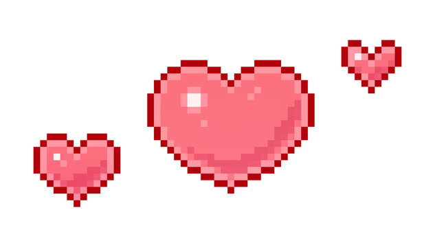 ドット絵　シンプルでかわいいハートの装飾　ピクセルアート　デコレーション