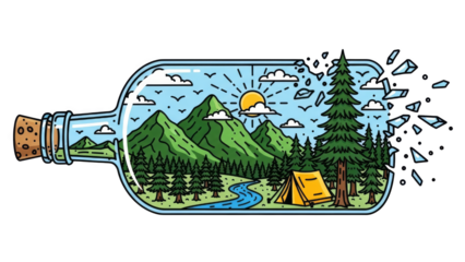 Adventure Freedom Mountain Landscape In Breaking Bottle