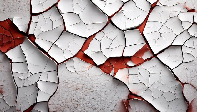 Detailed Close Up Of Cracked White Surface With Brownish Red Vei