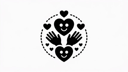 Obraz premium icon depicting hands holding hearts love care and a smiling face symbol
