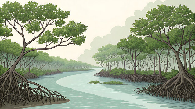 Pichavaram mangrove forest, vector minimal waterways