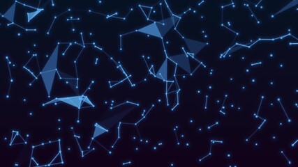 Network Dot Connection Animation with Blue Polygon Lines and Glowing Nodes on Dark Background, Futuristic Digital Data Structure Loop for Technology and Motion Graphics - Powered by Adobe