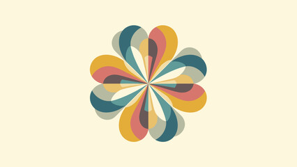 A retro-style, symmetrical floral design with overlapping teardrop-shaped petals © gudangPIXEL